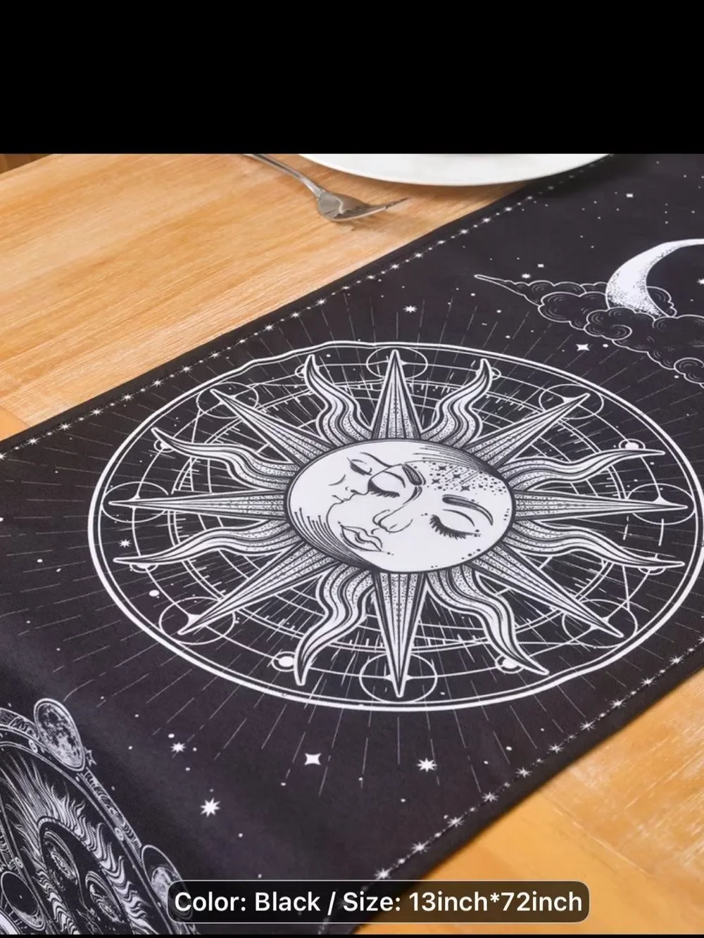 Celestial Sun & Moon Table Runner - Black and White